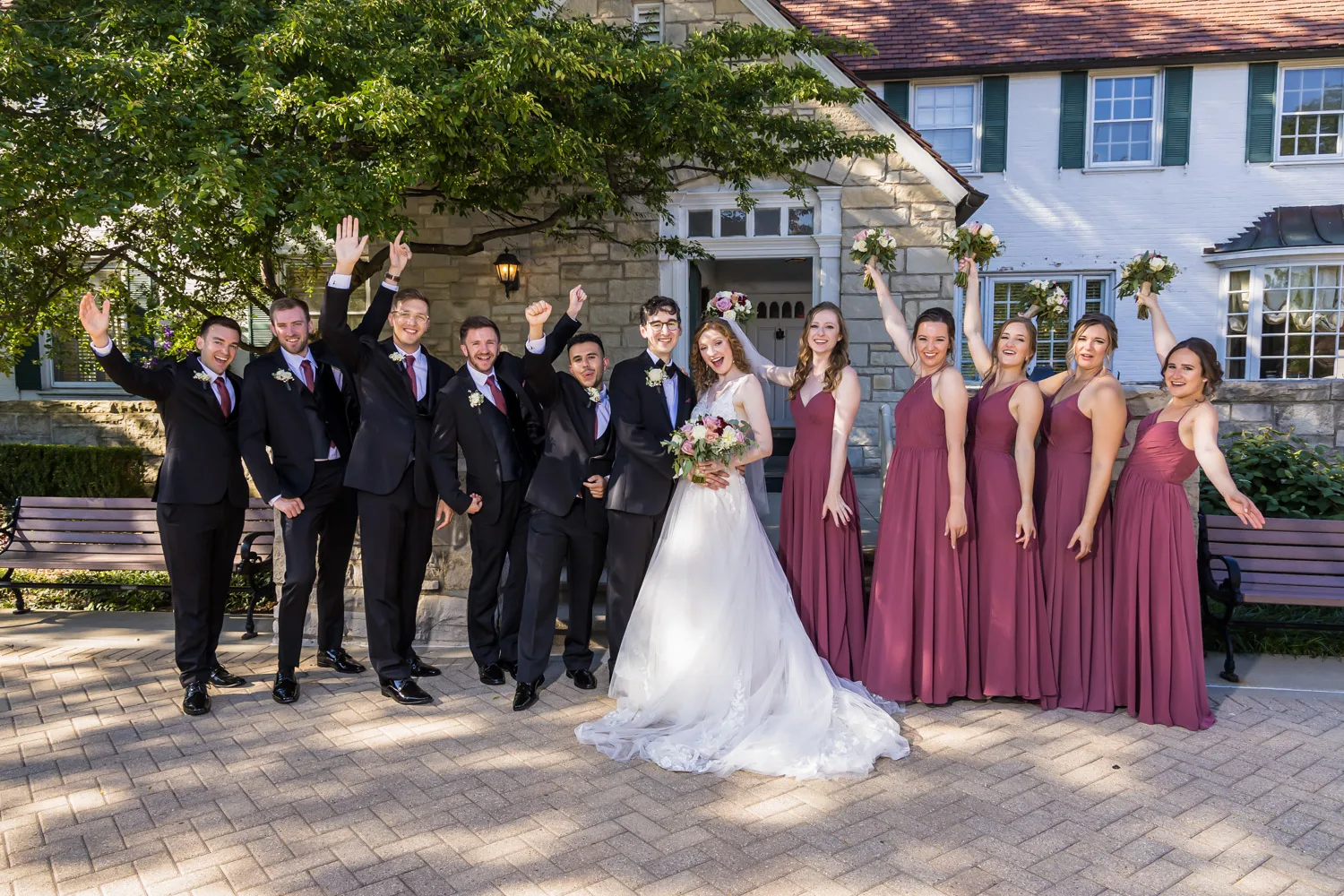 Danada house wedding party posing in front of the mansion.