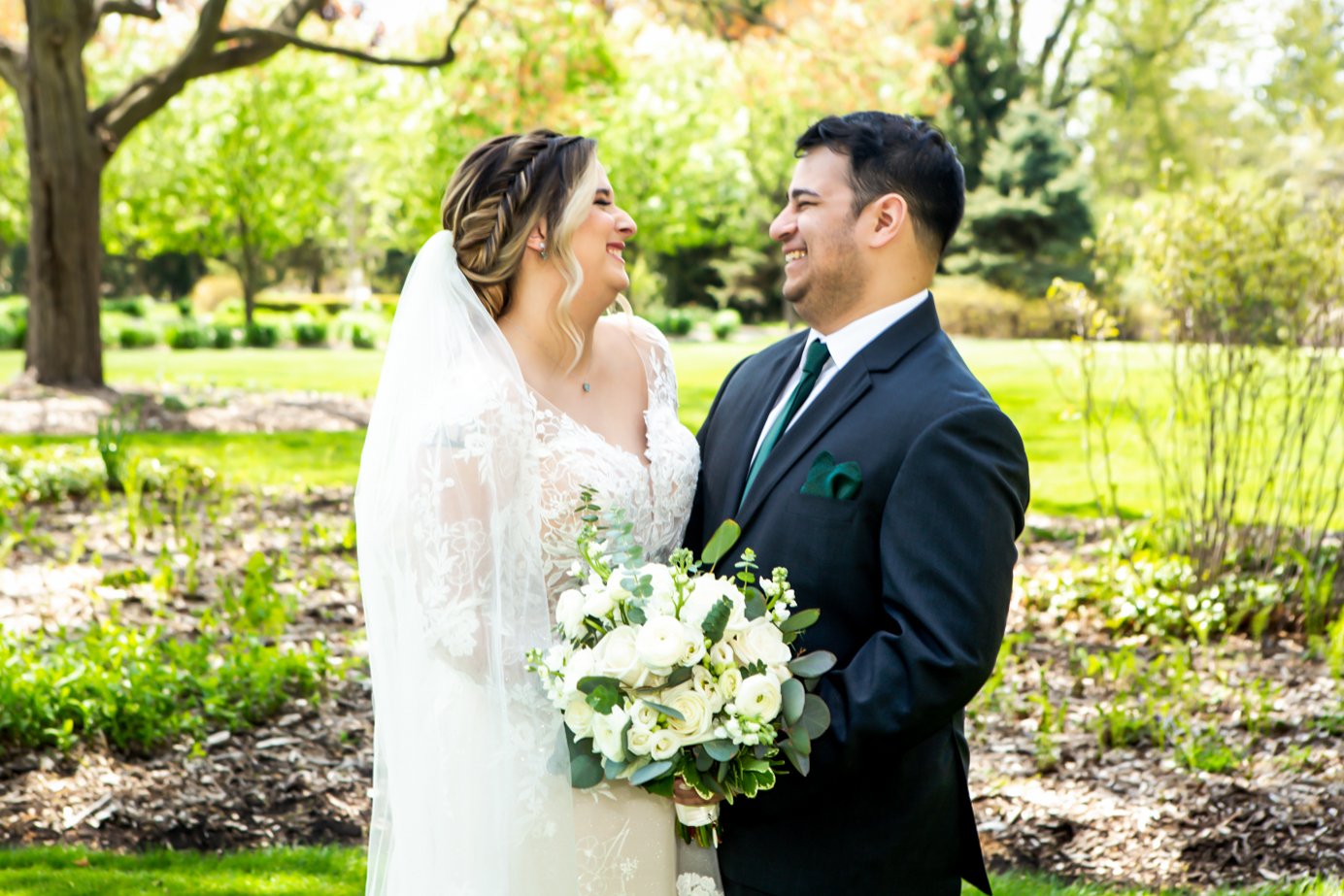 Newly weds in the oak garden at danada house