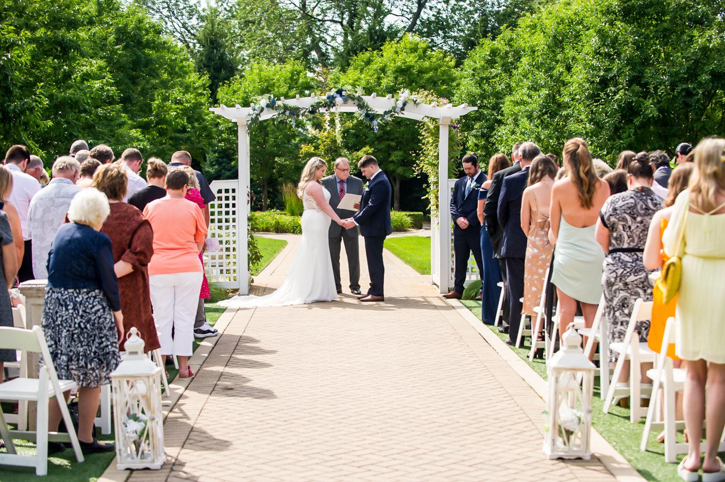 Front and center wedding location at danada house with a couple getting married.