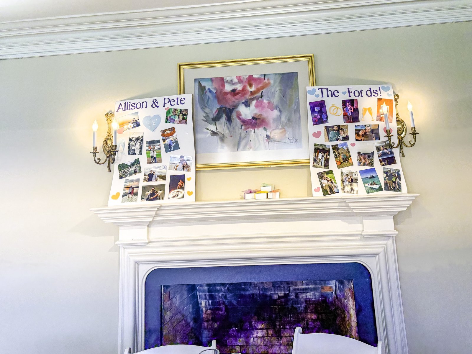 Grand staircase adorned with bridal shower gifts at danada house