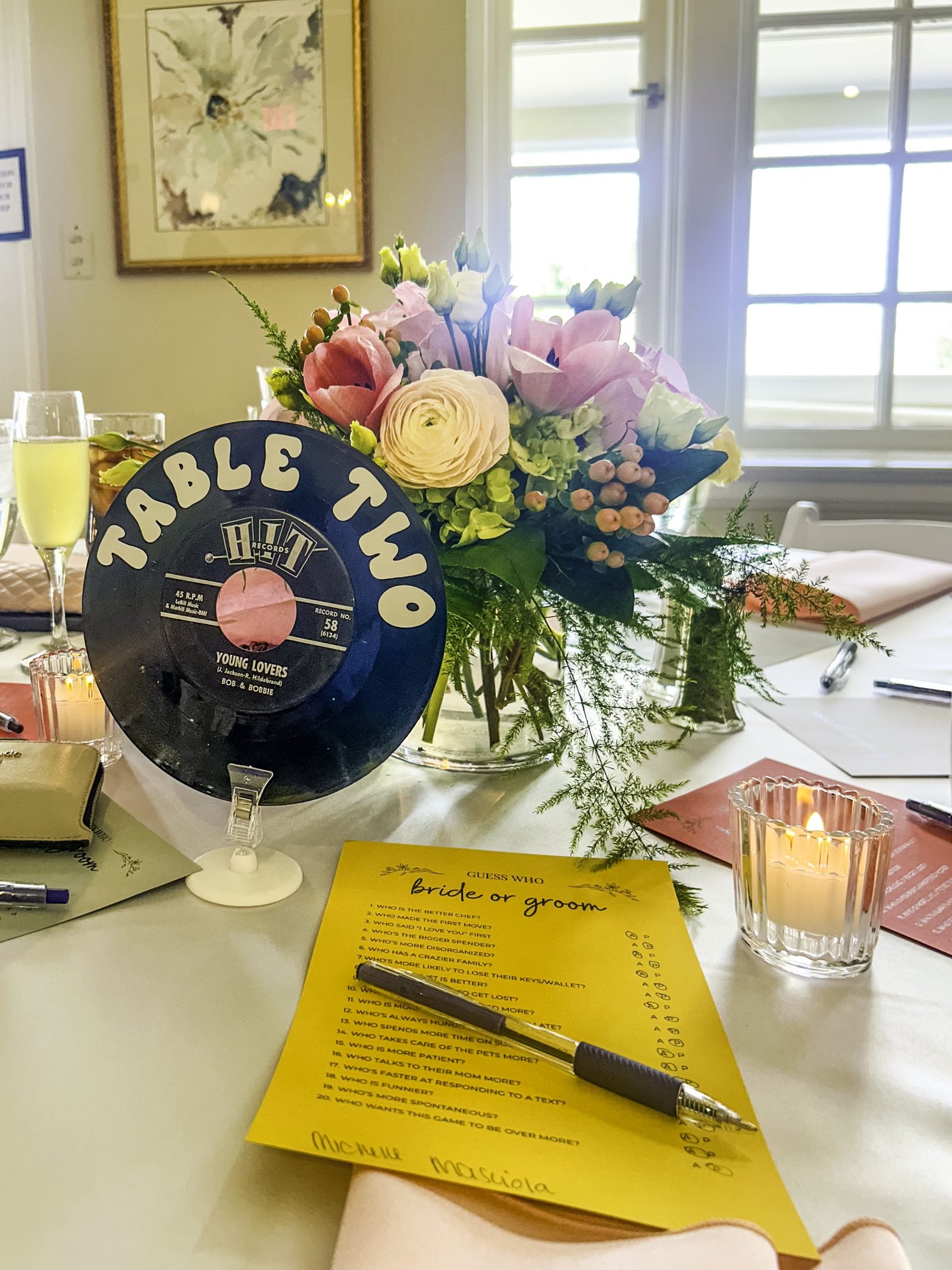 Vinyl record backdrop at danada house bridal shower
